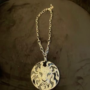 Brand new lion pendant rhinestone necklace, up to 22 inches around